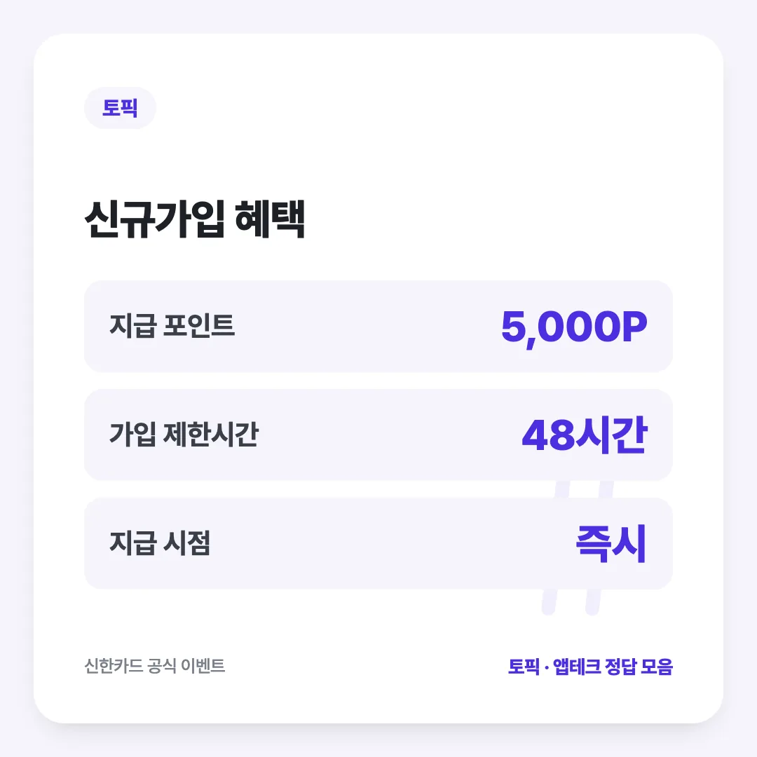 신규가입 혜택: 지급 포인트 5,000P, 가입 제한시간 48시간, 지급 시점 즉시